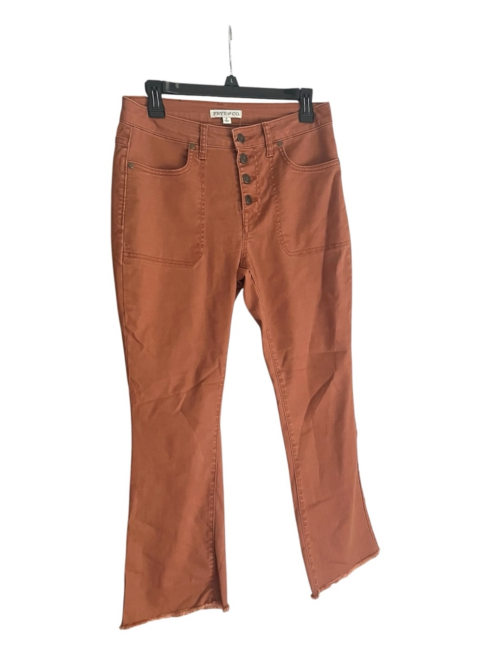 FRYE & CO Cropped Flare Denim Pants Terracotta Raw Hem Size 8 - Picture 2 of 6
